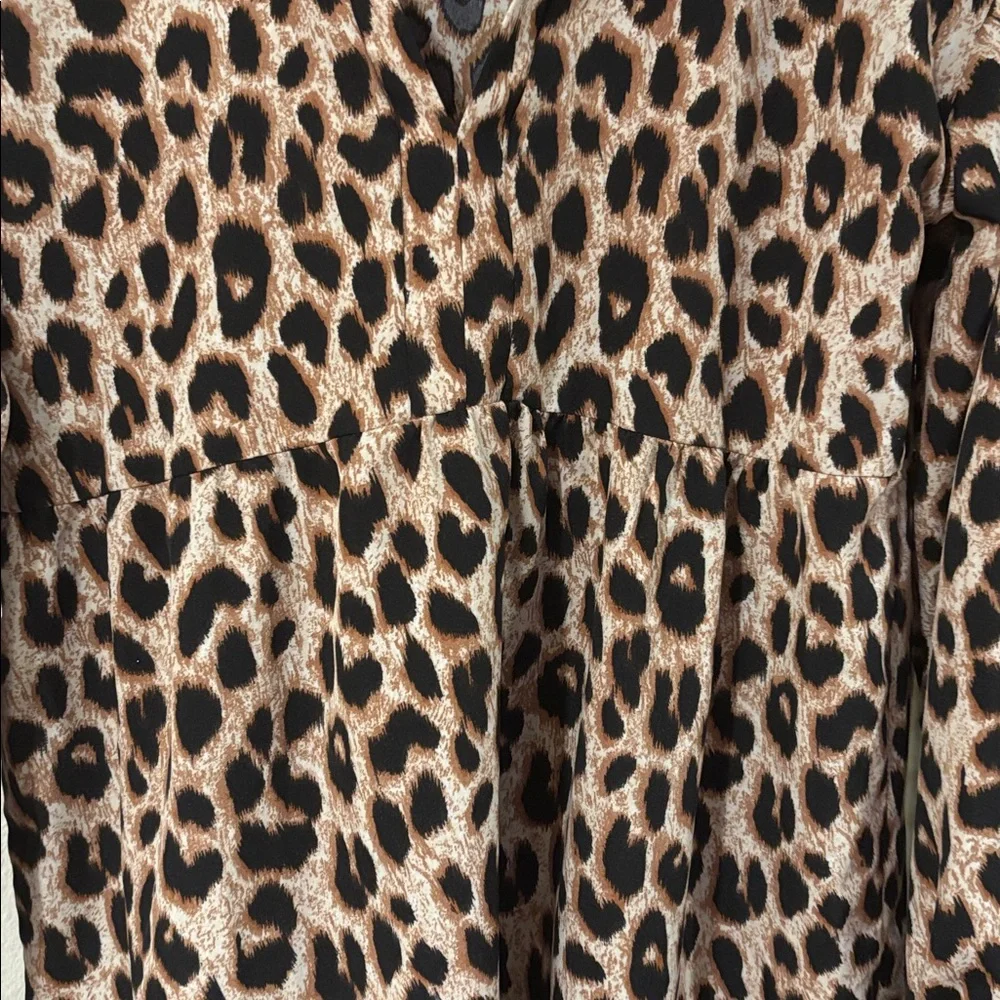 Leopard Print Loose Flowing Long Sleeve Above Knee Length Dress - Picture 3 of 8